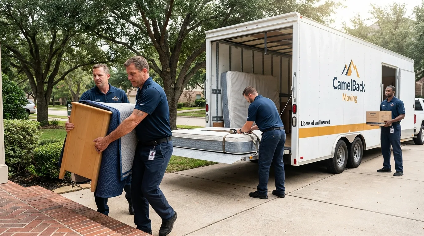 Crew loading residential truck for cross-state move from New Vienna, OH