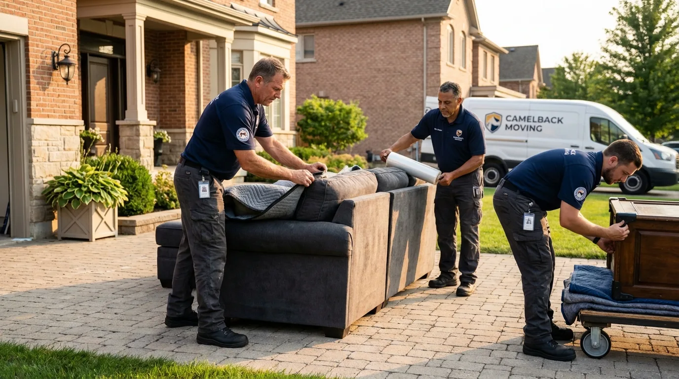 Large estate moving crew wrapping furniture in New Vienna, OH